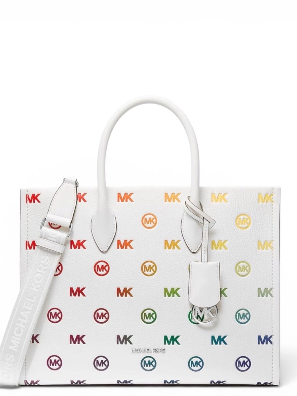 Michael Kors Mirella Medium Rainbow Logo Embossed Tote Bag